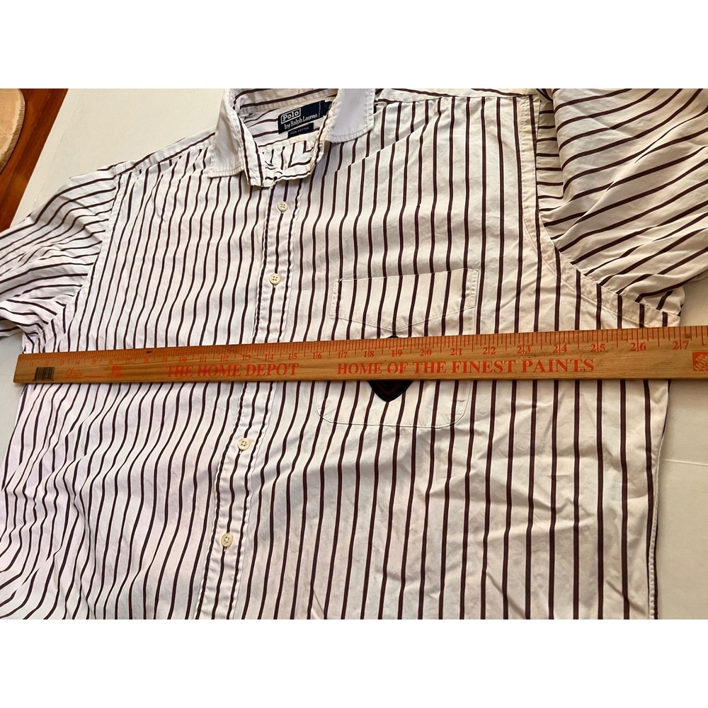 Vintage Polo Ralph Lauren Striped Button Down Shirt Crest Patch Large Cotton - Picture 8 of 10